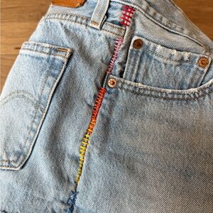 Colorful Stitched Light Blue Denim Jeans